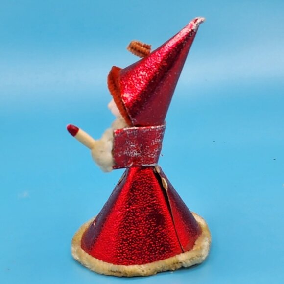 Vintage 1950s Elf Ornament Red Foil Putz Candles Celluloid Face Chenille Japan - Picture 3 of 9